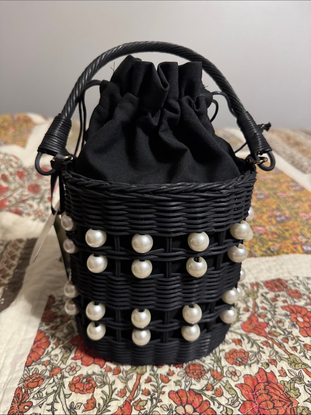 Kate Spade Target collab Black Pearl-Embellished Woven Bucket Bag
